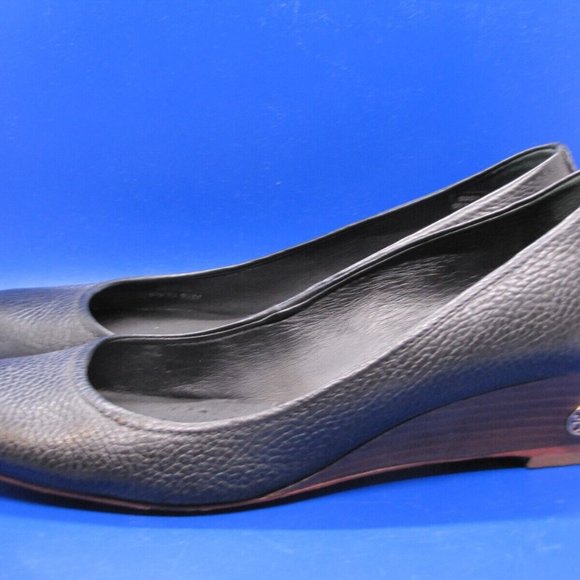 Tory Burch Annelise Round Toe 1.5" Low Wedge Black Pebble Leather Size 9.5 - Picture 5 of 9